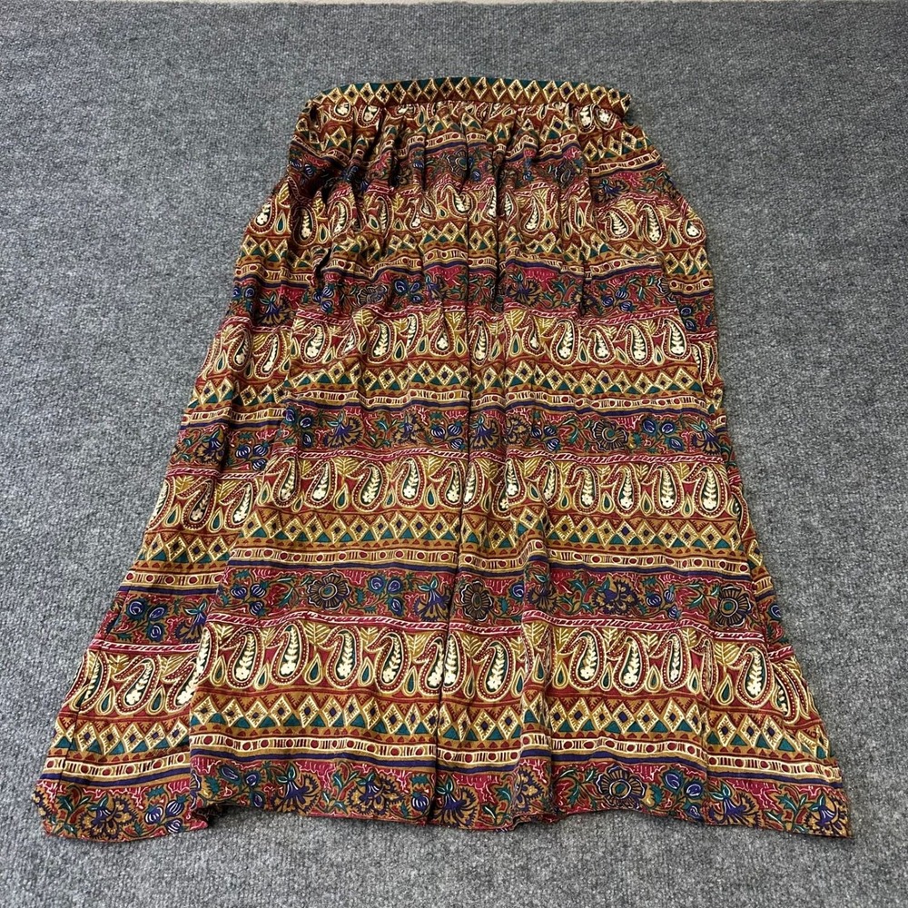 Vintage Silk Skirt Womens Size 16 Paisley Geometric Print Maxi Flowy Boho